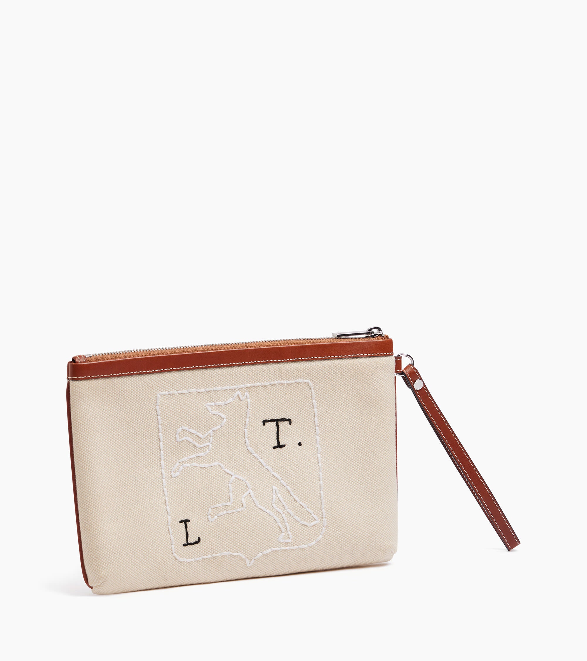 Sarah Espeute zippered clutch bag in semi-leather and cotton canvas