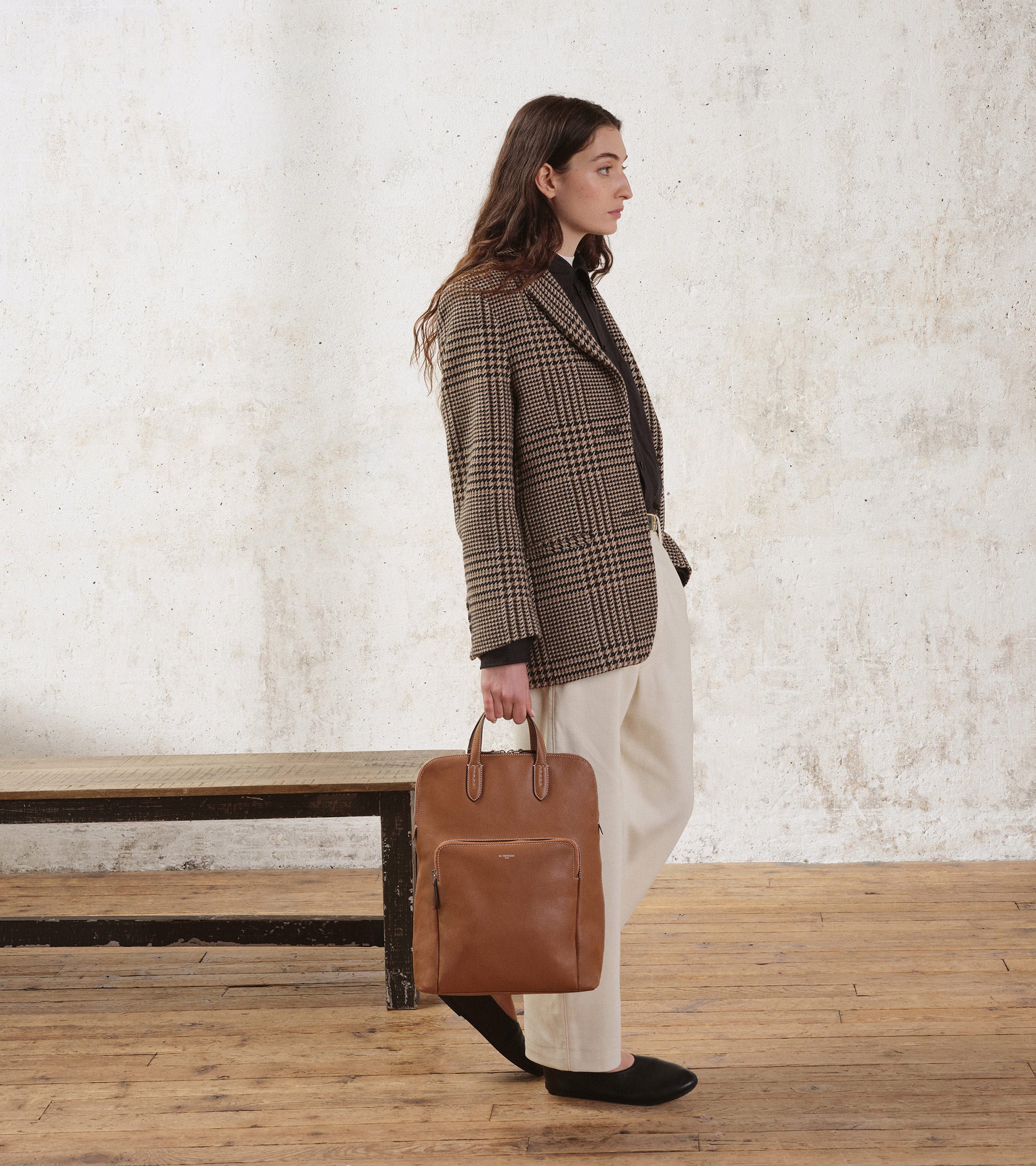 Sophie zipped business backpack in grained leather