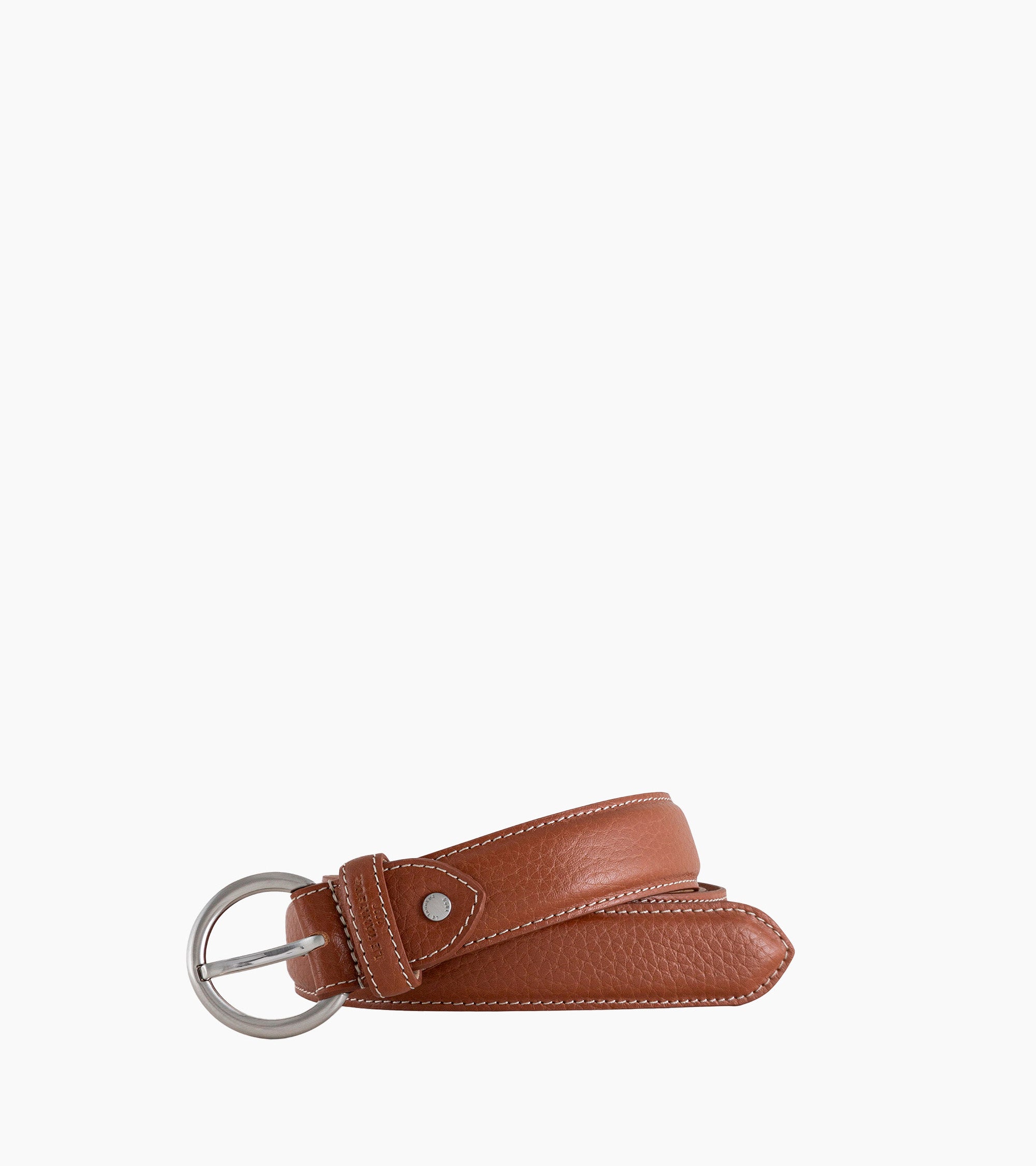 Women's belt with round buckle in grained leather