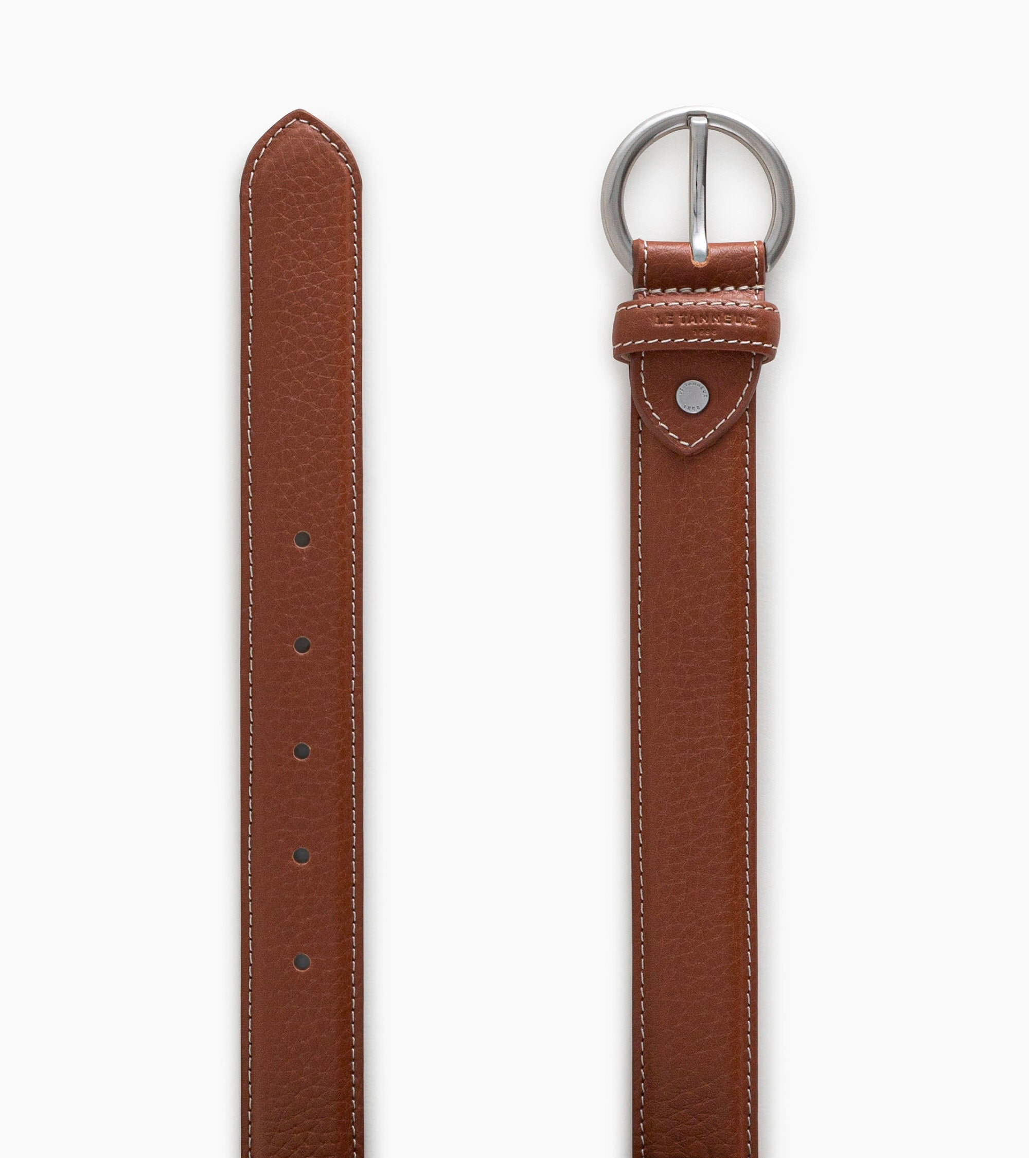 Women's belt with round buckle in grained leather