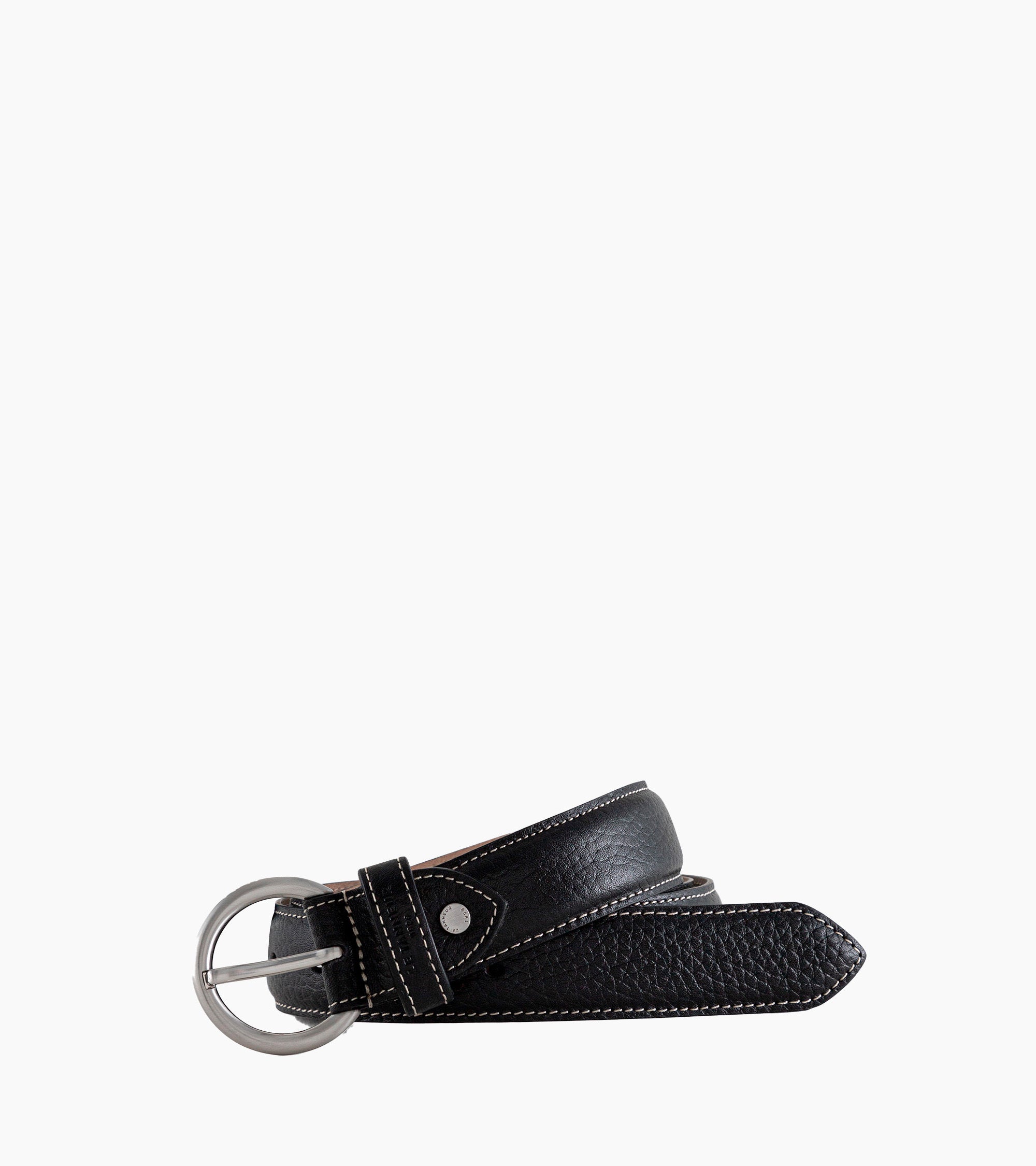 Women's belt with round buckle in grained leather